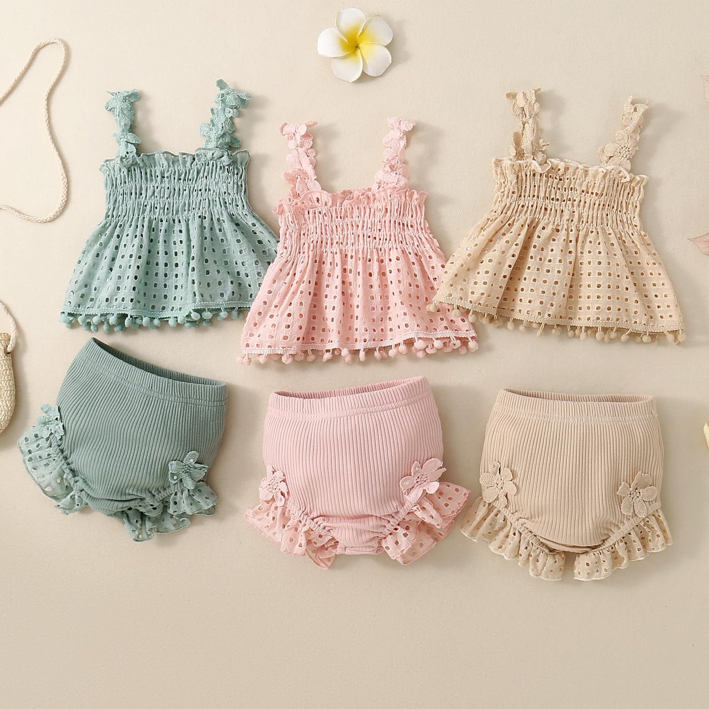 Murnouche Newborn Baby Girl Summer Clothes Sleeveless Floral Top Ribbed Shorts Boho Outfit Set