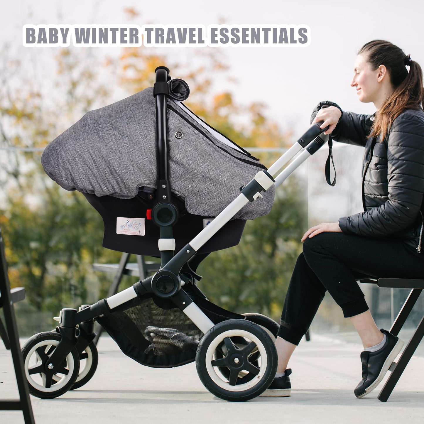 Rquite Car Seat Cover Baby, Carseat Covers Boy Girl, 2 Layers Window -Breathable Mesh & Wind/Sun Shade, Infant Car Seat Canopy Baby Carrier/Stroller Cover, Fit Spring, Fall, Winter, Cold Weather