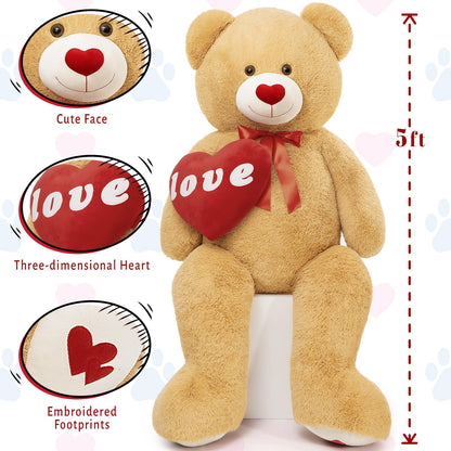 MorisMos Smile Giant Teddy Bear, 51inch Large Stuffed Bears with Big Footprints, Big Stuffed Animals Cuddly Plush Gifts for Girlfriends, Boyfriend, Dark Brown
