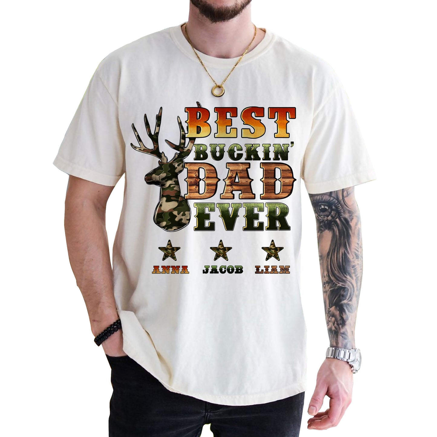 Personalized Fathers Day Shirts for Dad, Grandpa Shirt with Grandkids Names, Gifts for Dad Hunting Fishing