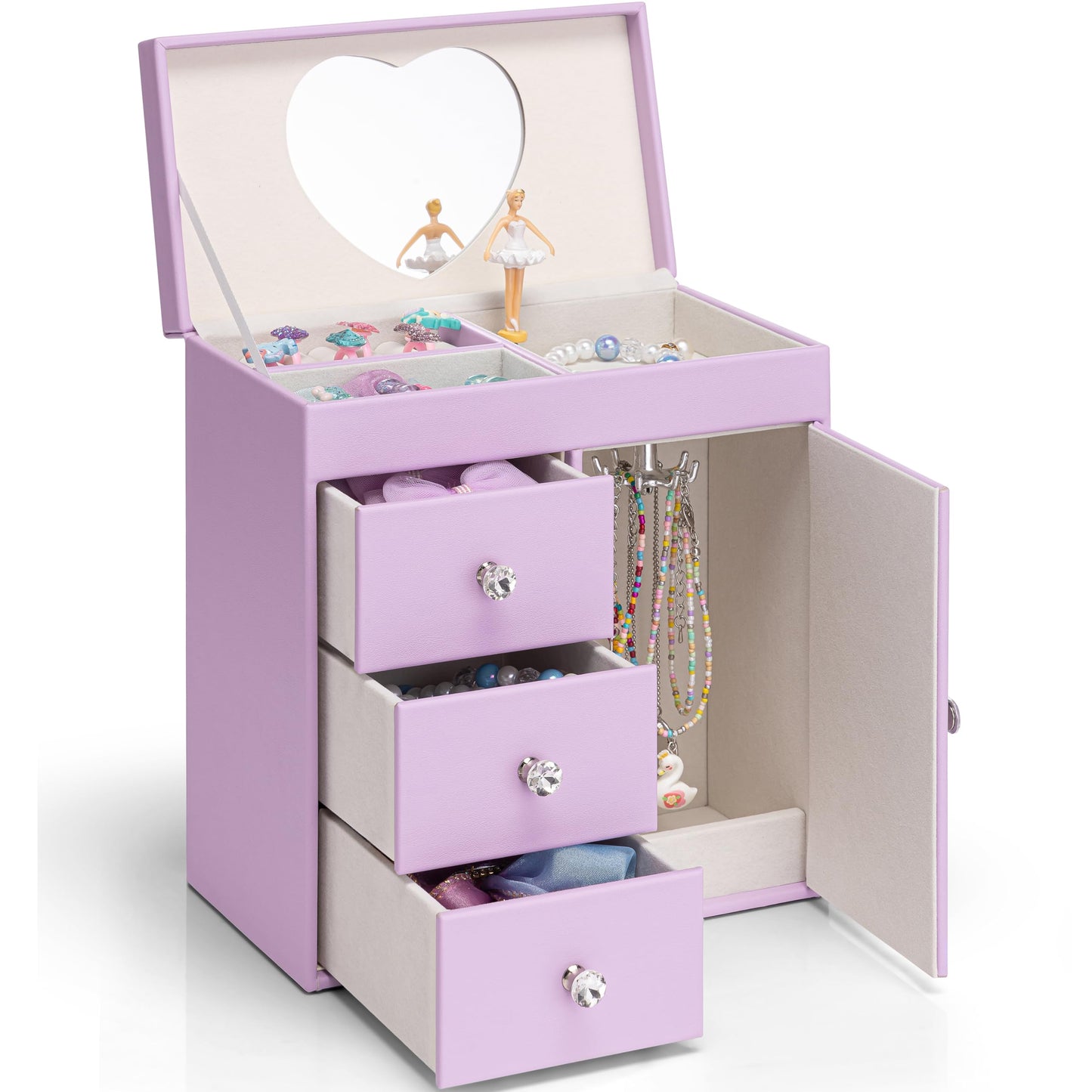 Vlando Musical Jewelry Box for Girls, Large Kid Music Box with Ballerina for Birthday Bedroom Decor, 4 Layer Girl Jewelry Gifts for Girls Kids - Light Pink