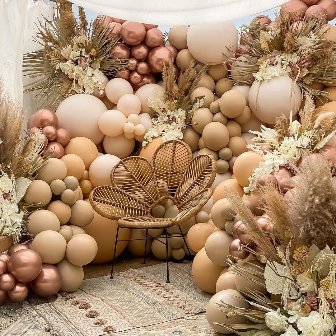 Dusty Pink Balloon Arch Kit Double Stuffed Blush Rose Nude Brown Balloon Garland 112pcs Matte Pastel Neutral Balloons for Boho Bridal Shower Baby Shower Birthday Theme Party Decoration