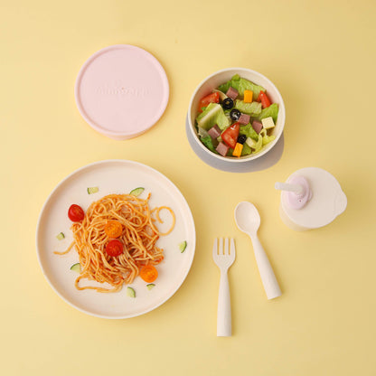 Miniware Little Foodie Set with Cereal Bowl, Sandwich Plate, My First Cutlery Set, 1-2-3 Sip Cup, and Detachable Suction Foot for Baby Toddler Kids (Little Camper)