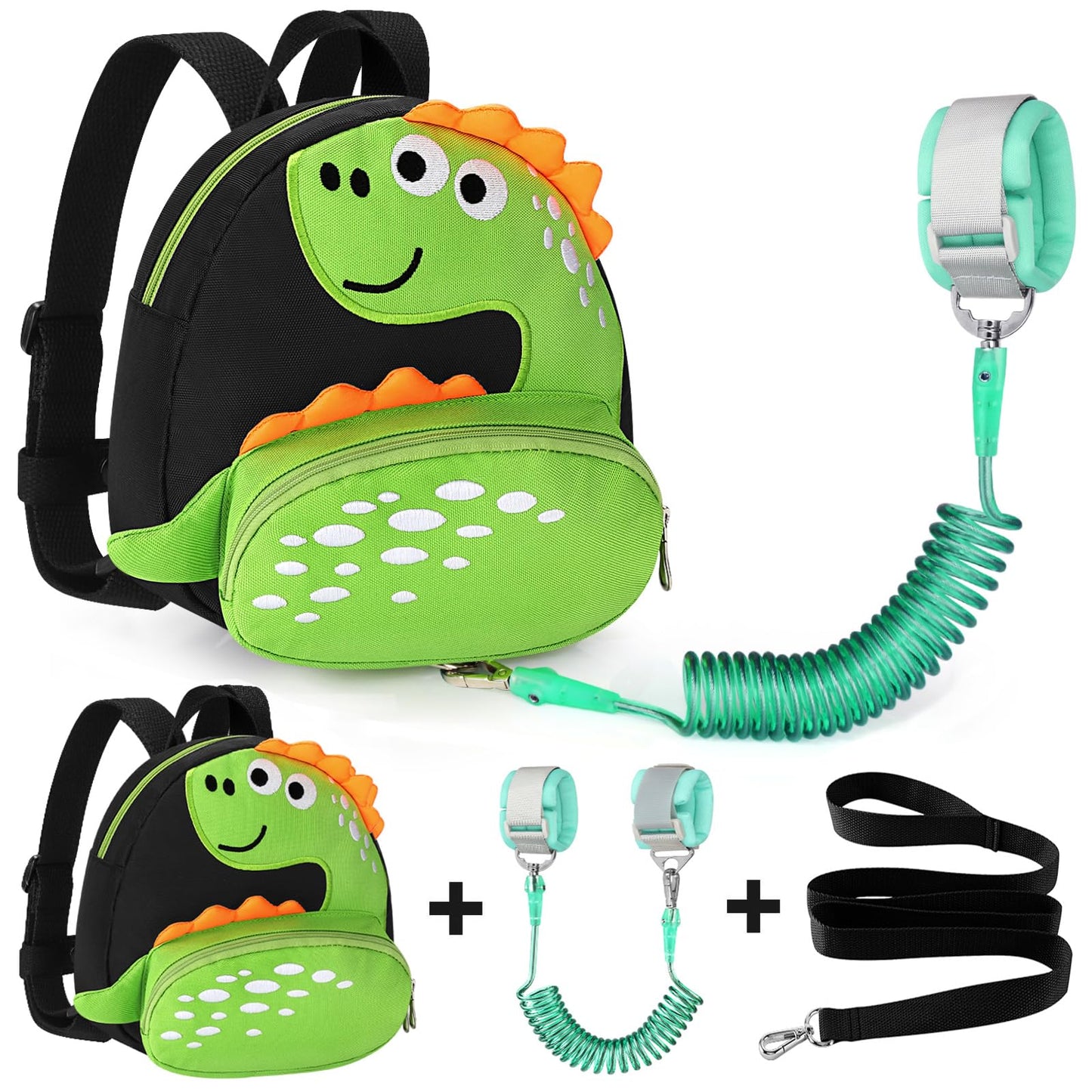 Accmor Toddler Harness Backpack Leash, Cute Dinosaur Backpacks with Anti Lost Wrist Link, Cute Mini Child Backpack Wristband Tether Strap and Protection Leashes for Boys Girls Aged 1-3 Years