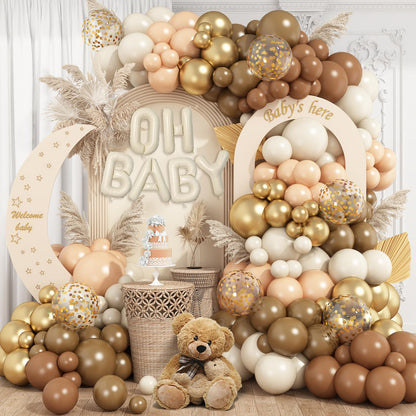 Sage Green Baby Shower Decorations,Boho Greency Neutral Balloon Arch with Oh Baby Balloon Banner Green Gold Balloons For Boy Girl Woodland Baby Shower Birthday Party Supplies