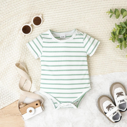 Baby Boy Clothes Infant Summer Outfits Short Sleeve Striped Romper Cute Cartoon Dog Overall Pants Set 2pcs 0-18 Months