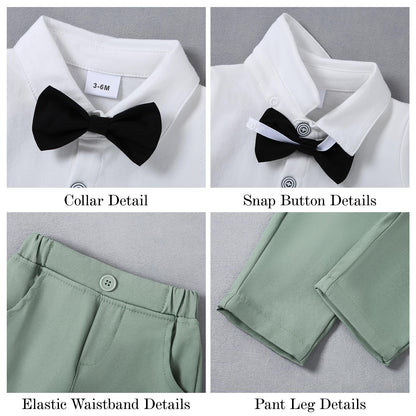 DISAUR Baby Boy Clothes Toddler Boy Outfits 4PCS Gentleman Dress Romper/Vest/Pants/Bow Tie Cotton Suit Sets