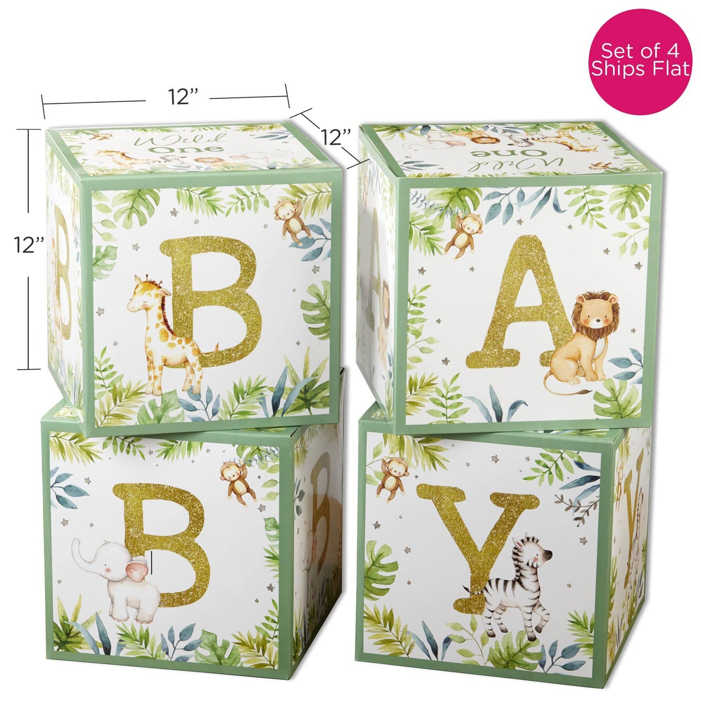 Kate Aspen Woodland Baby Shower Boxes with Letters for Baby Shower Gender Reveal Decorations Photo Prop & Forest Animal Nursery Decor (Set of 4 Blocks Spells Baby)