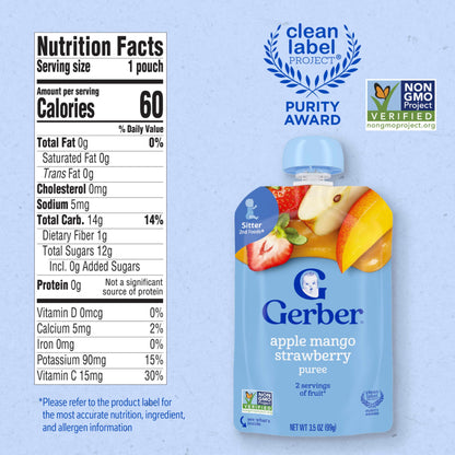 Gerber Baby Food Toddler Apple Pear Peach, 3.5 Oz Pouch