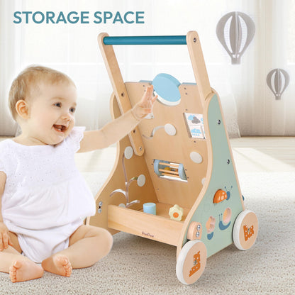 PairPear Wooden Baby Walker, Baby Push Walker, Montessori Walker Toy with Activity Center for Girls Boys, Adjustable Speed Baby Walker for Kids Development
