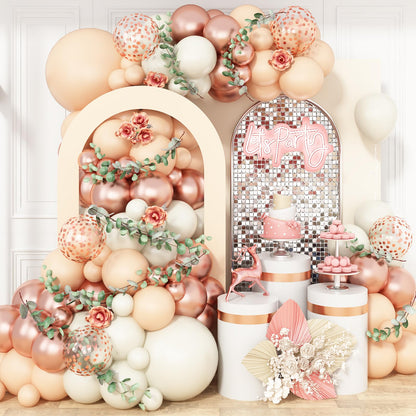 Ivory White Balloon Arch Kit,Boho Balloon Garland with Pastel Orange Cream Beige Champagne Gold White Sand Balloons for Neutral Baby Shower Wedding Boho Bridal Party Decorations