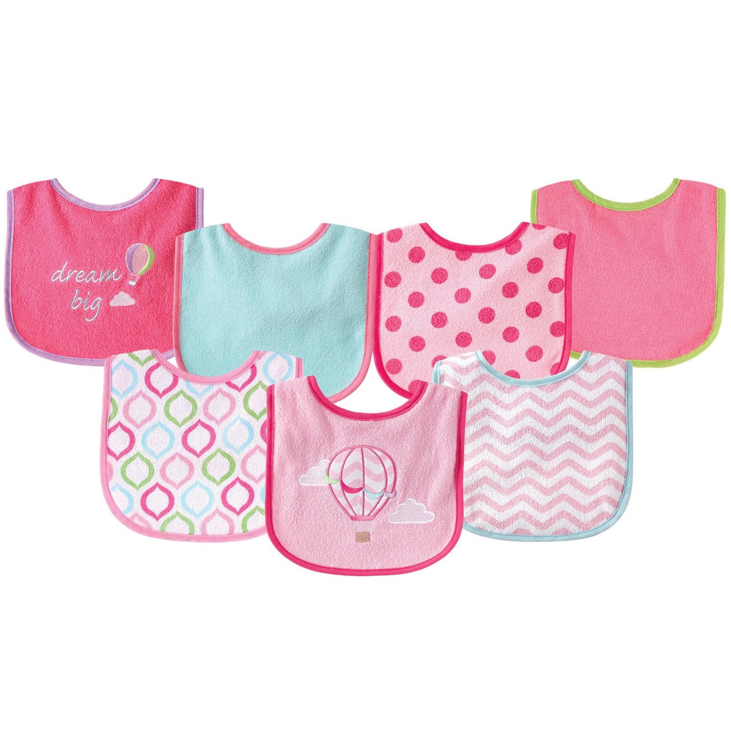 Luvable Friends Unisex Baby Cotton Terry Drooler Bibs with PEVA Back, Pink Food, One Size