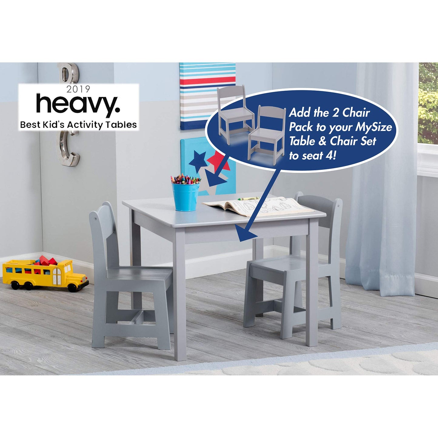 Delta Children MySize Kids Wood Table and Chair Set (2 Chairs Included) - Ideal for Arts & Crafts, Snack Time, & More - Greenguard Gold Certified, Bianca White, 3 Piece Set