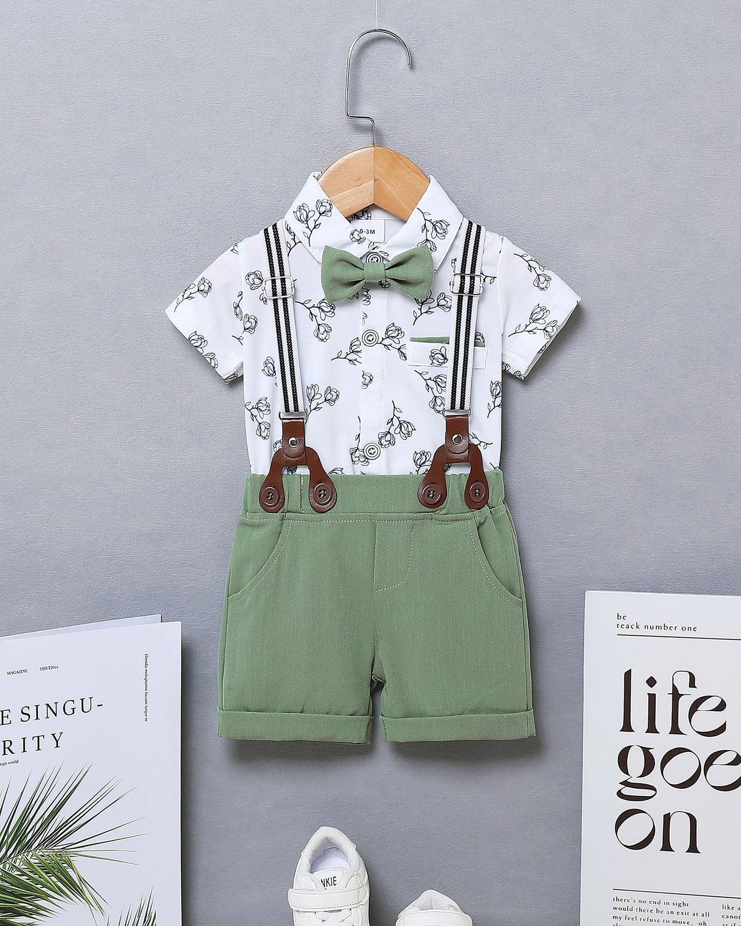 ZOEREA Baby Boy Clothes Suit Infant Short Sleeve Gentleman Outfits Dress Shirt+Bowtie+Suspender Shorts 0-18M