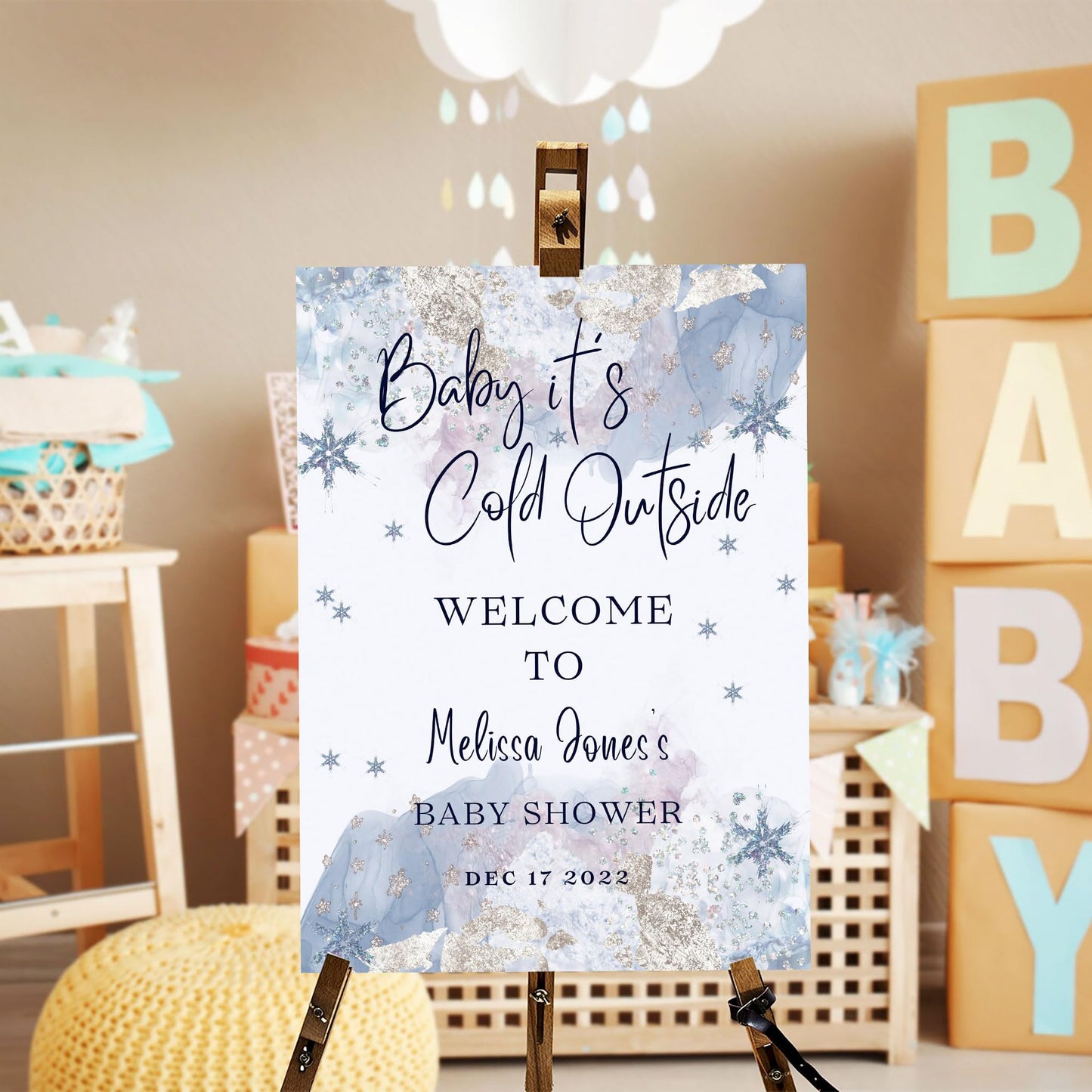Personalized A Little Snowflake Is On The Way Welcome Sign, Pink, Girl, Winter Baby Shower Canvas