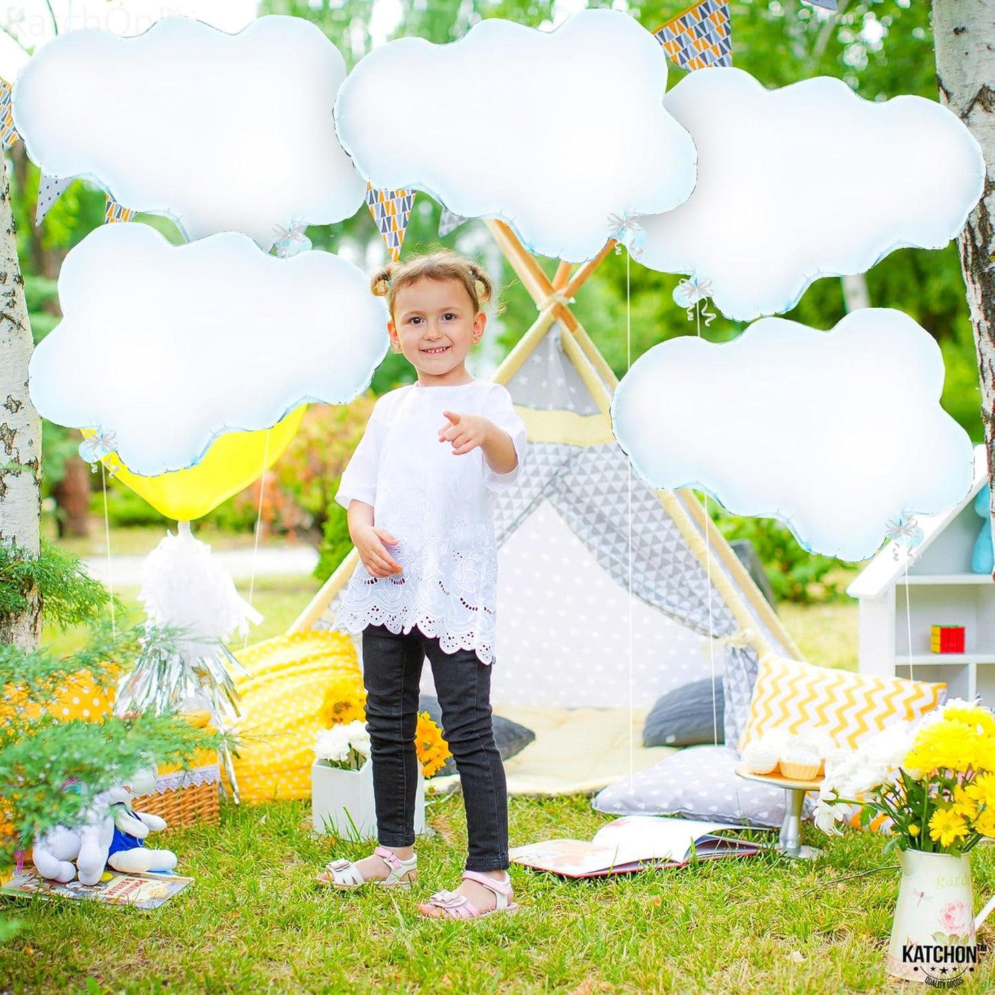 KatchOn, Huge Cloud Balloons Set - 30 Inch, Pack of 5 | Cloud Balloons Kit for Party Decorations |Balloon Party Supplies for Happy Baby Shower Decorations, Sky Party Decor