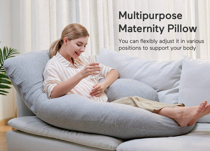 Momcozy Pregnancy Pillows for Sleeping, U Shaped Full Body Maternity Pillow with Removable Cover - Support for Back, Legs, Belly, HIPS for Pregnant Women, 57 Inch Pregnancy Pillow for Women, Grey
