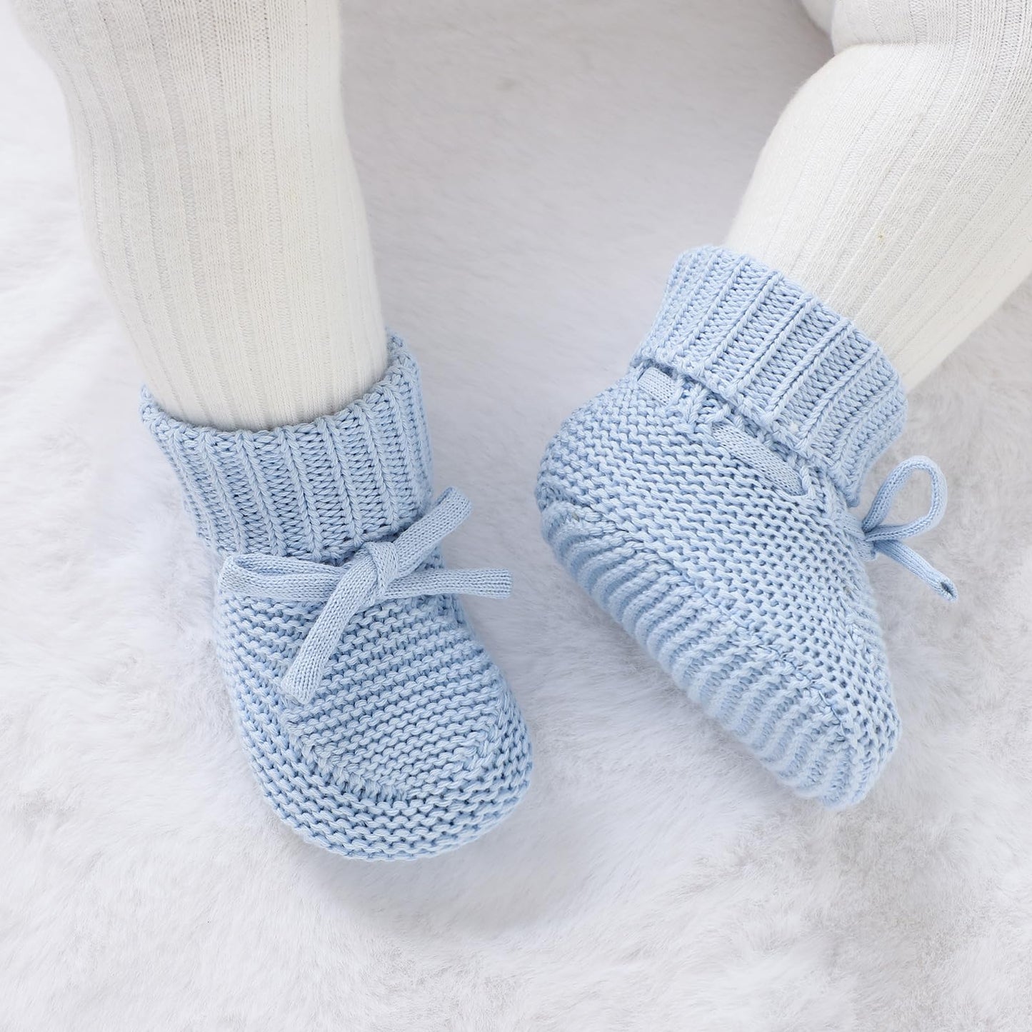 Hadetoto Baby Booties Newborn First Walkers Cozy Shoes Warm Knit Soft Booties for Toddler Infant Boy Girl