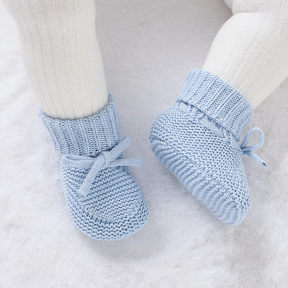 Hadetoto Baby Booties Newborn First Walkers Cozy Shoes Warm Knit Soft Booties for Toddler Infant Boy Girl