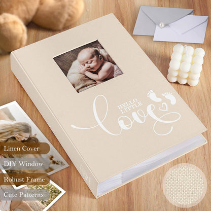Lanpn Baby Photo Album 4x6 600 Pockets, Linen cover Newborn Bebe Memory Book Photobook Holds 600 Horizontal and Vertical Pictures, Picture Album with Front Window Gift for Boy Girl Baby Shower Pink