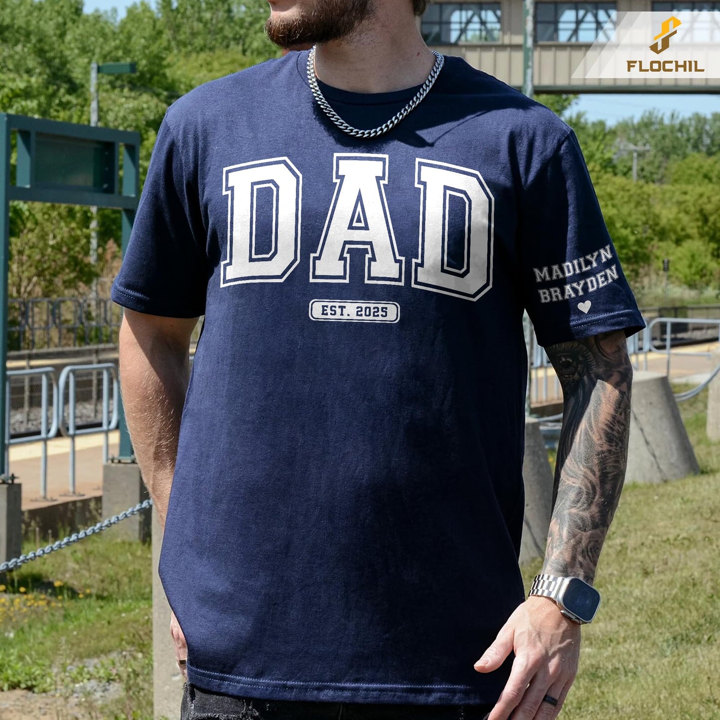 FLOCHIL Personalized Fathers Day Shirts with Kids Name, Custom Dad Shirts for Men, Gifts for Dad, Fathers Day, Christmas