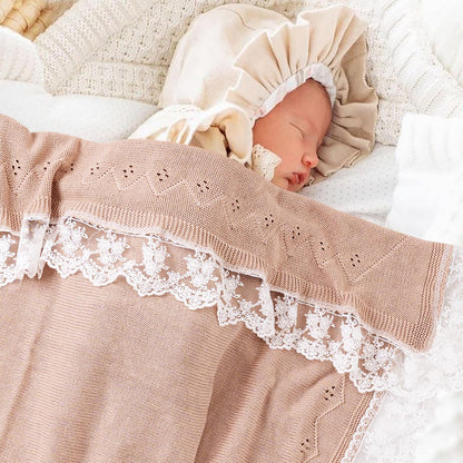 Booulfi Knit White Baby Blankets Neutral,Crib Stroller Newborn Blankets for Boys Girls,Cotton Lace Crochet Winter Blanket Nursery Blanket New Baby Essentials, 38X39