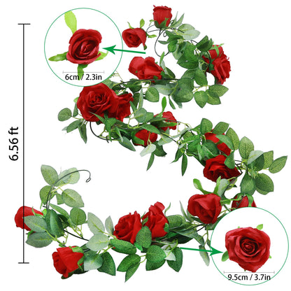 Felice Arts 2 Pack Pink Artificial Rose Garland Each 6.5FT Fake Rose Vine Hanging Floral Garland for Wedding Flowers Table Centerpiece Arrangement Baby Shower Decor