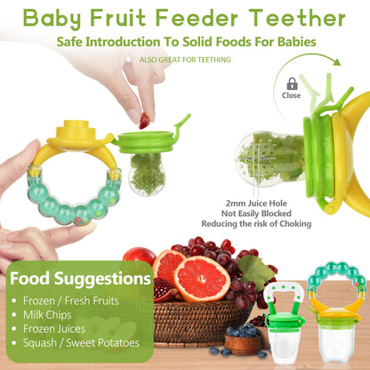 Food Feeder for Baby, Fruit Feeder Pacifier (3 Pcs) with 6 Different Sized Silicone Pacifiers 1 PCS Silicone Baby Food Dispensing Spoon 90ML with 1 PC Baby Spoons 1 PC Pacifier Clip Baby Feeding Set