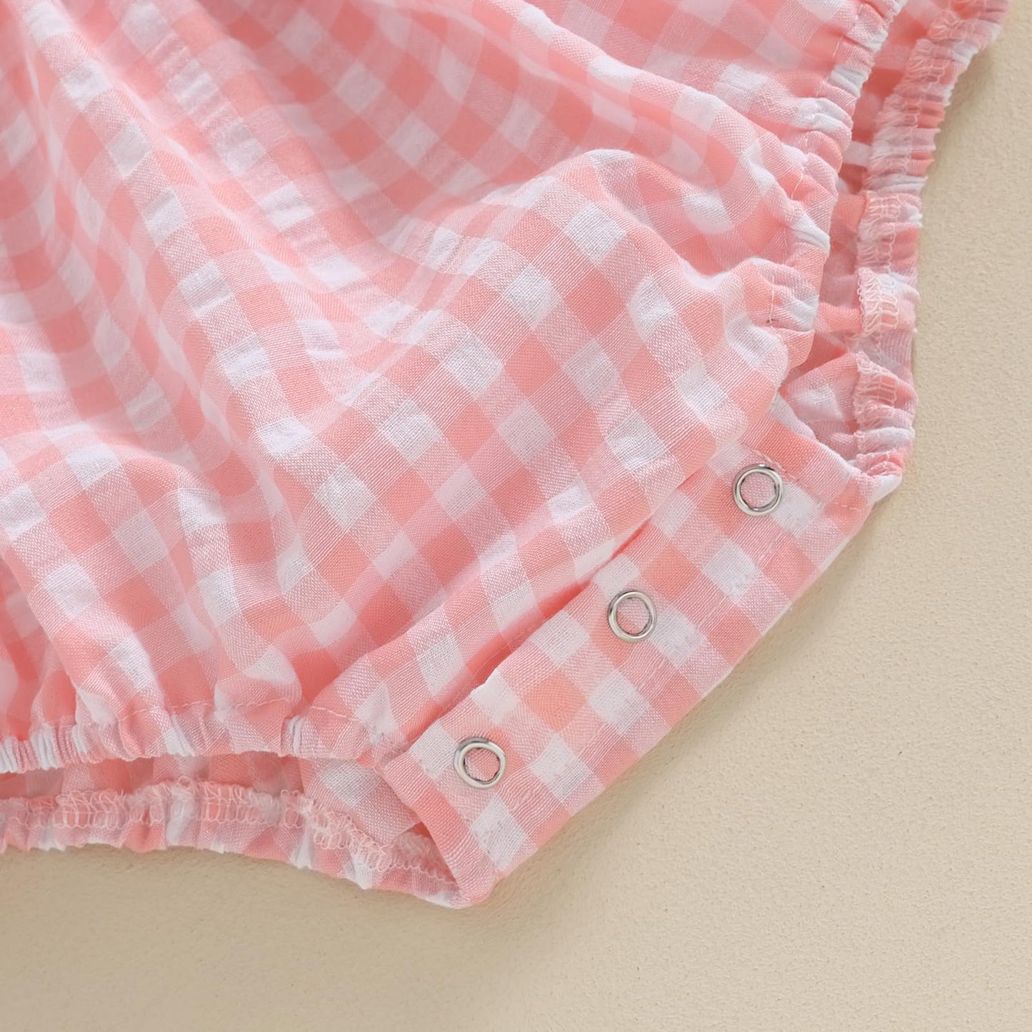 Infant Baby Girls Romper Ruffle Sleeve Pleated Smocked Bubble Plaid One Piece Ruched Jumpsuit Summer Bodysuit