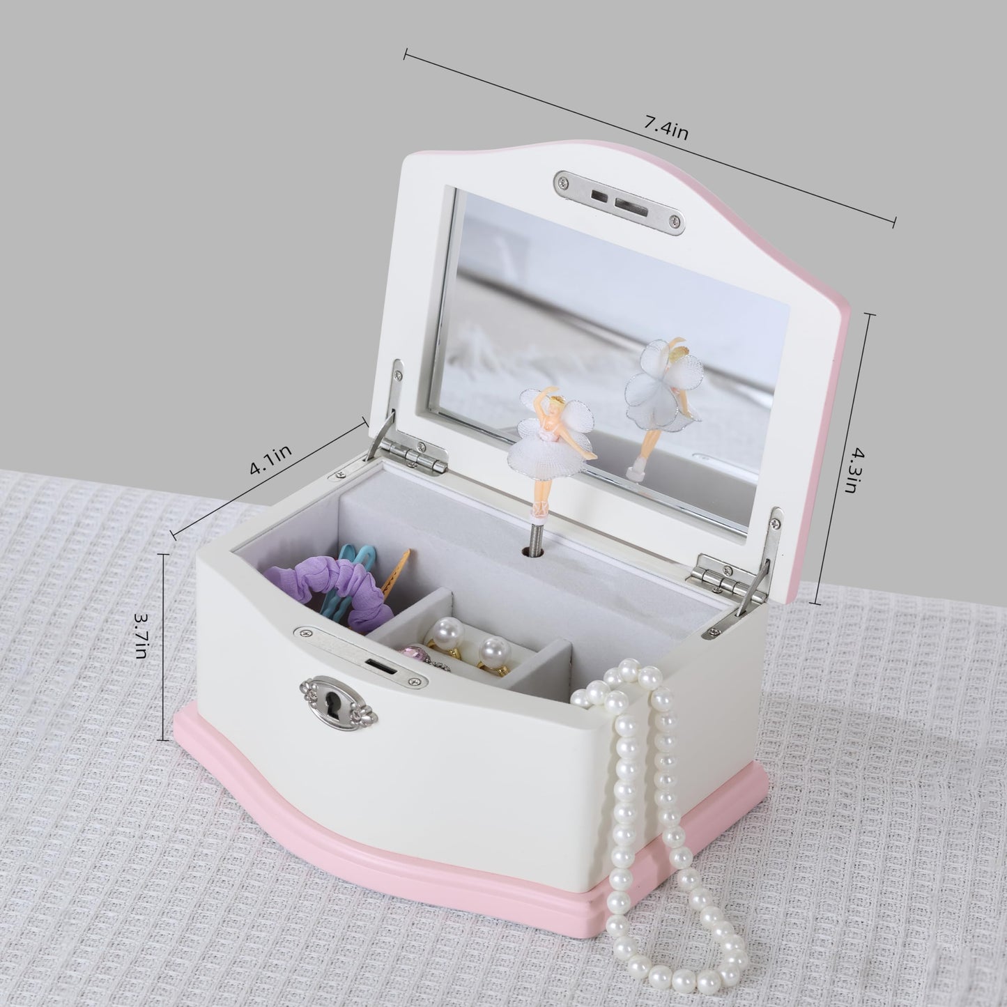 Medium Pink Ballerina Musical Jewelry Box with Mirror and Lock for Girls,Pink Kid's Jewelry Storage Music Chest,Gifts for Christmas,New Year and All Hoidays