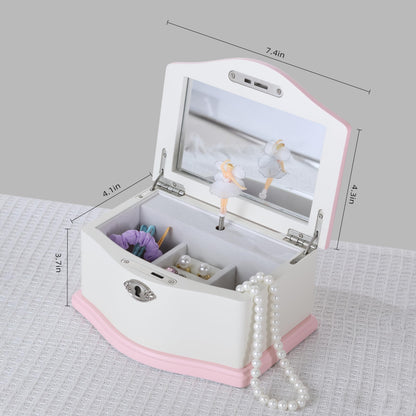 Medium Pink Ballerina Musical Jewelry Box with Mirror and Lock for Girls,Pink Kid's Jewelry Storage Music Chest,Gifts for Christmas,New Year and All Hoidays