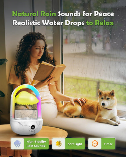 Weljoy Aromatherapy Essential Oil Diffuser Rainbow Rain Cloud Micro Humidifier Water Drip Mushroom Diffuser with Running Lights Rain Sounds for Sleeping-Tabletop Water Fountain&Night Light