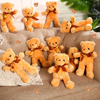 HyDren 6 Pcs Bear Stuffed Animal Plush Toys Soft Plush Dolls Bear Sleeping and Playing Toys for Baby Shower Decoration Boy(Fuzzy Style,Brown)