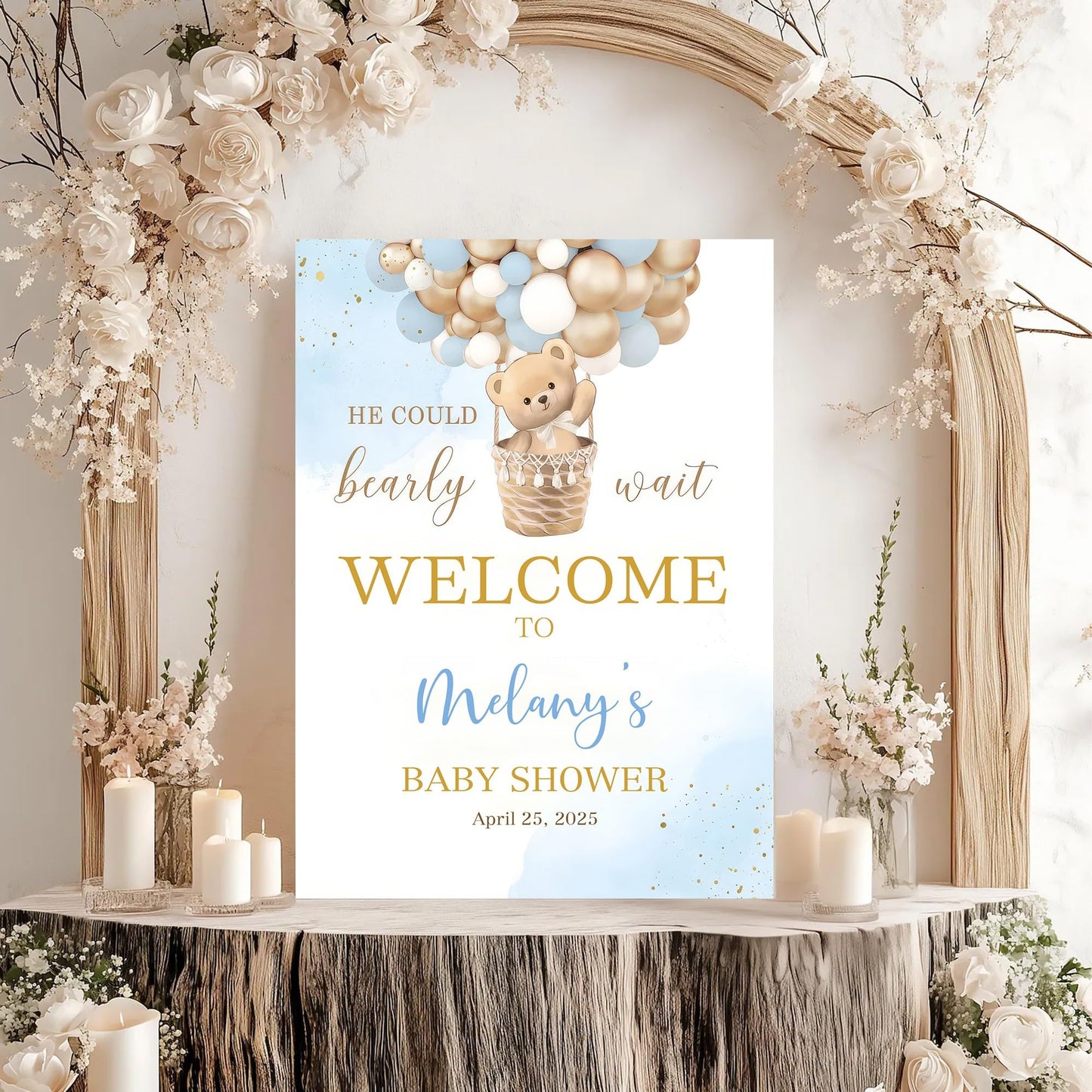 Personalized We Can Bearly Wait Baby Shower Welcome Sign, Welcome to Baby Shower Sign - Teddy Bear & Balloon Theme Décor #5