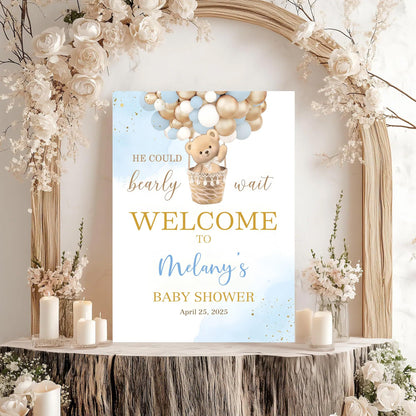 Personalized We Can Bearly Wait Baby Shower Welcome Sign, Welcome to Baby Shower Sign - Teddy Bear & Balloon Theme Décor #5
