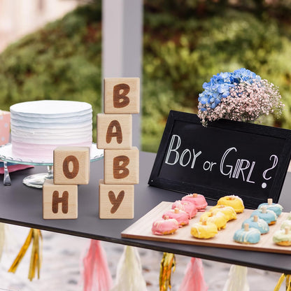 OH Baby Wooden Blocks for Baby Shower, Gender Reveal Table Decor & Guestbook Keepsake – Small 2.0" Blocks (Set of 6) – Perfect for Baby Shower Centerpieces & Nursery Decor