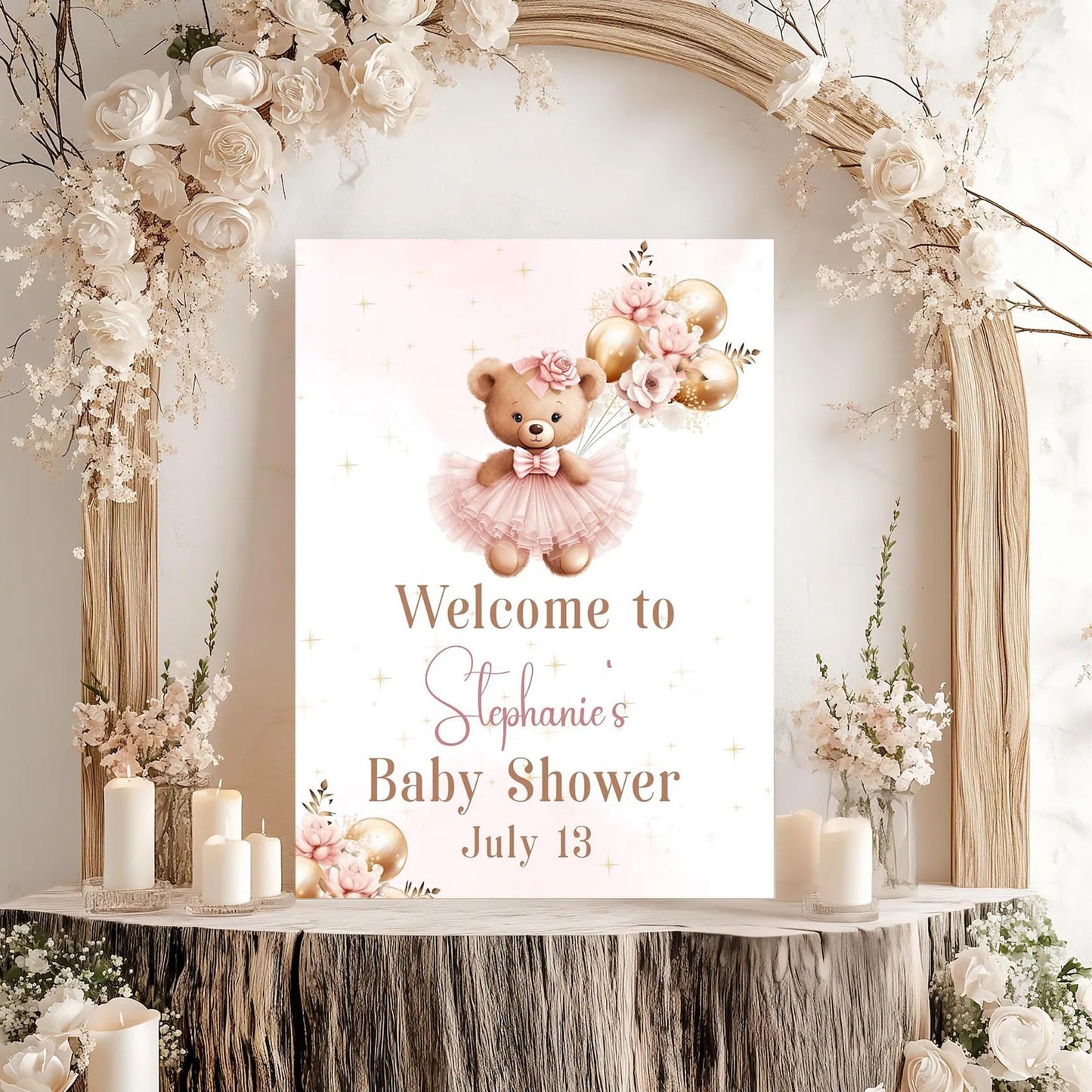 Personalized We Can Bearly Wait Baby Shower Welcome Sign, Welcome to Baby Shower Sign - Teddy Bear & Balloon Theme Décor #5