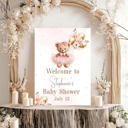Personalized We Can Bearly Wait Baby Shower Welcome Sign, Welcome to Baby Shower Sign - Teddy Bear & Balloon Theme Décor #5