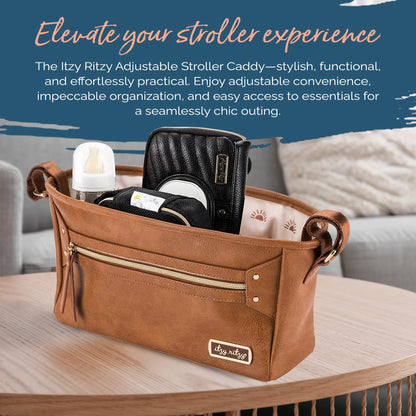 Itzy Ritzy Adjustable Stroller Caddy and Organizer Bag Featuring Front Zippered Pocket, 2 Built-in Interior Pockets & Adjustable Straps to Fit Nearly Any Stroller (Chai)