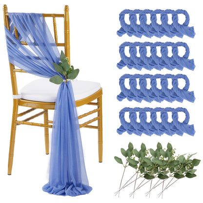 QueenDream Light Blue Sashes Chair Aisle Decorations: 24 Pack Baby Shower Chair Cover 8FT Long Tulle Draping Fabric Wedding Reception Church