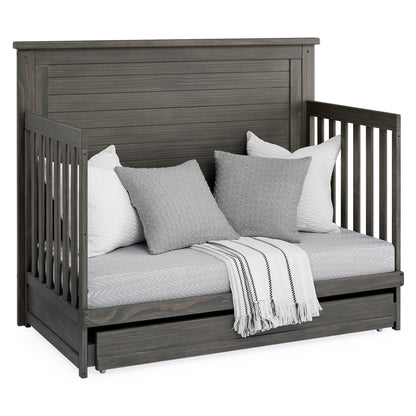 Delta Children Simmons Kids Caden 6-in-1 Convertible Crib with Trundle Drawer, Greenguard Gold Certified, Rustic Mist