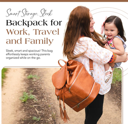 Citi Collective Journey Pearl Vegan Leather Diaper Bag Backpack | Elegant, Multifunctional, Travel Diaper Bag with Changing Pad, Stroller Straps & Insulated Bottle Pockets.