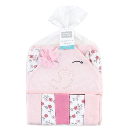 Hudson Baby Unisex Baby Hooded Towel and Five Washcloths, Modern Giraffe, One Size