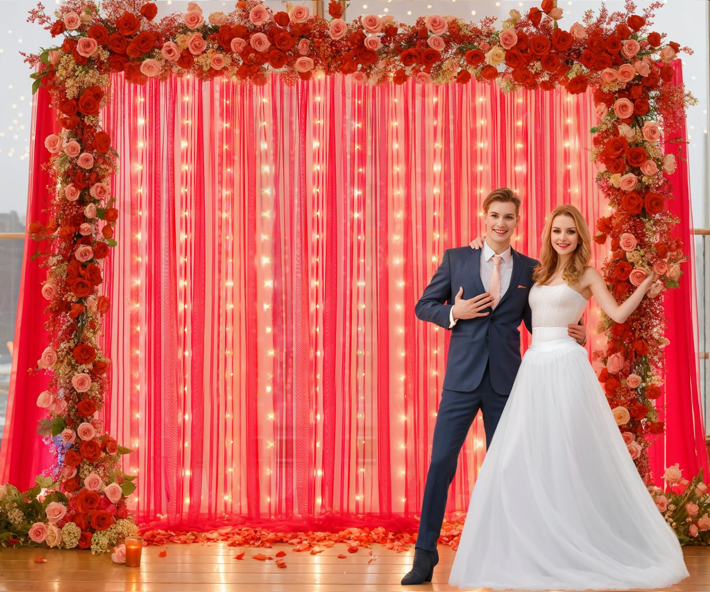 White Tulle Backdrop Curtain with Lights String for Parites 10×8ft Sheer Backdrop Curtains White Curtain Backdrop for Wedding Baby Shower Birthday Party Photo Shoot Decorations(2 Panels 10ft×8ft)