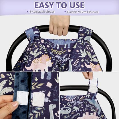 Baby Car Seat Cover, Breathable Infant Carseat Cover for Summer Peekaboo Opening Car Seat Canopy Cover, Nursing Cover for Baby Boys Girls (Blue Dinosaurs)