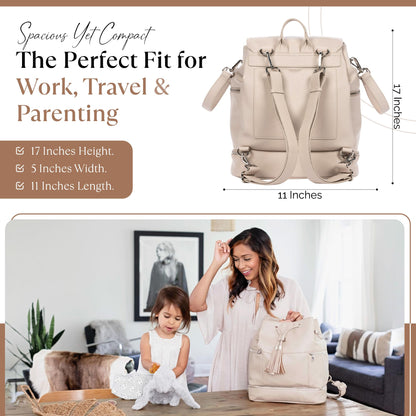 Citi Collective Journey Pearl Vegan Leather Diaper Bag Backpack | Elegant, Multifunctional, Travel Diaper Bag with Changing Pad, Stroller Straps & Insulated Bottle Pockets.