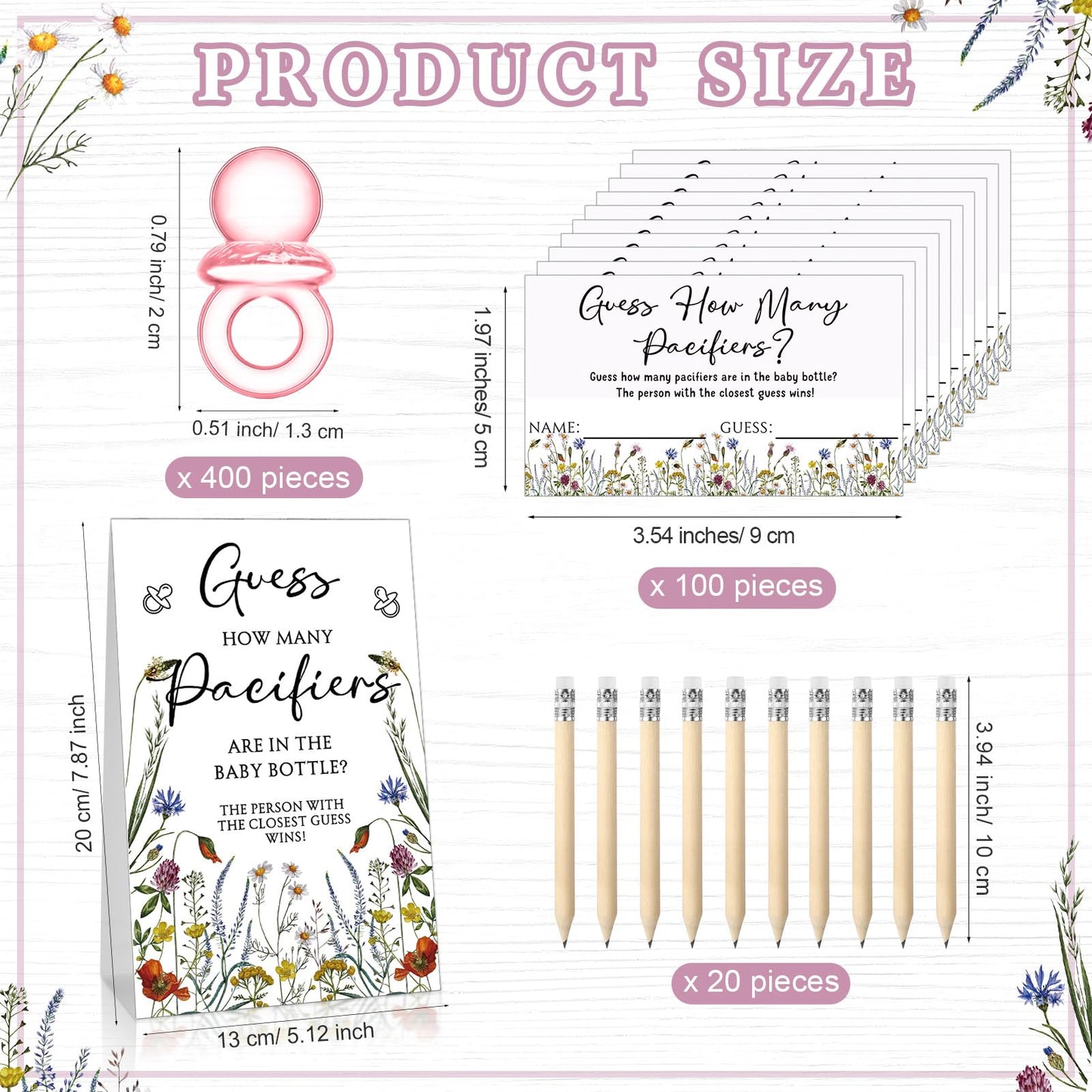 Roowest 512 Pcs Baby Shower Games Guess How Many Pacifiers Sign 100 Small Guessing Games 10 HB Pencils 750ml Milk Bottle 400 Acrylic Pacifiers Decoration for Guest Gender Reveal(Pink,Bear)