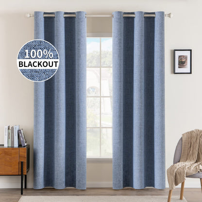 MIULEE 100% Blackout Linen Textured Curtains for Bedroom Solid Thermal Insulated Natural Beige Grommet Room Darkening Curtains & Drapes Luxury Decor for Living Room Nursery 52 x 84 Inch (2 Panels)