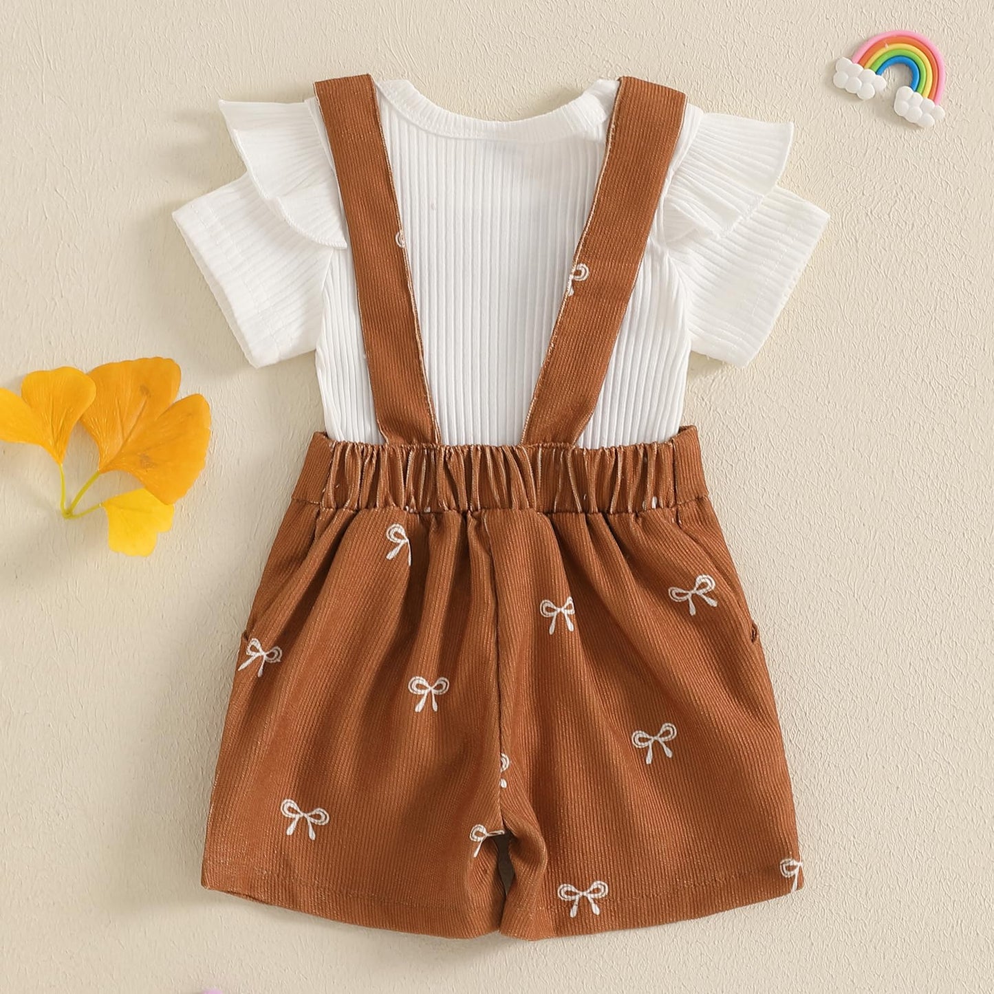 Adobabirl Baby Girl Summer Clothes Ribbed Short Sleeve Romper Bow Print Overalls Shorts Set Infant Cute Summer Outfits