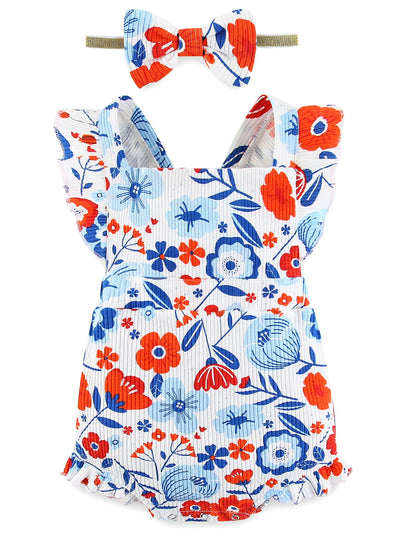 Fullfamous Baby Girl Ruffled Jumpsuit and Headband Set